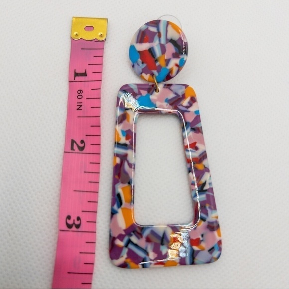 Rainbow Acrylic Trapezoidal Dangle Earrings - Picture 7 of 8